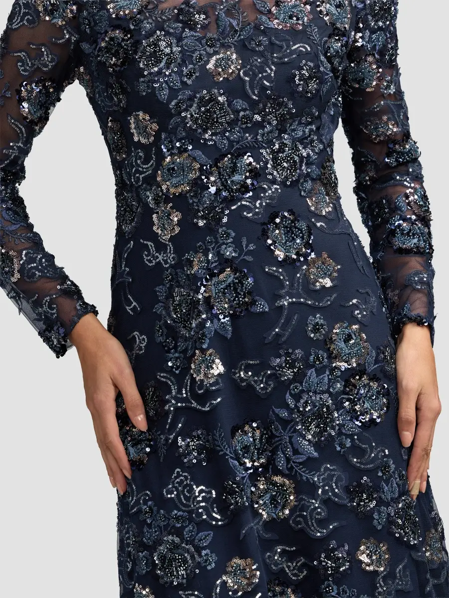 Mac Duggal Women's Floral Embroidered Long-Sleeve Gown | Thumbnail 4 Mac Duggal Women's Floral Embroidered Long-Sleeve Gown | Thumbnail 4