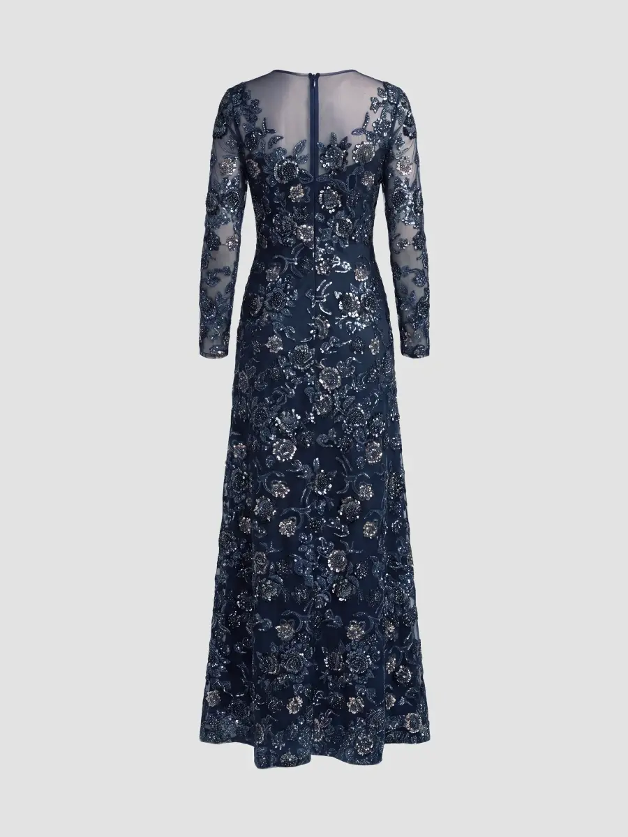 Mac Duggal Women's Floral Embroidered Long-Sleeve Gown | Thumbnail 5 Mac Duggal Women's Floral Embroidered Long-Sleeve Gown | Thumbnail 5