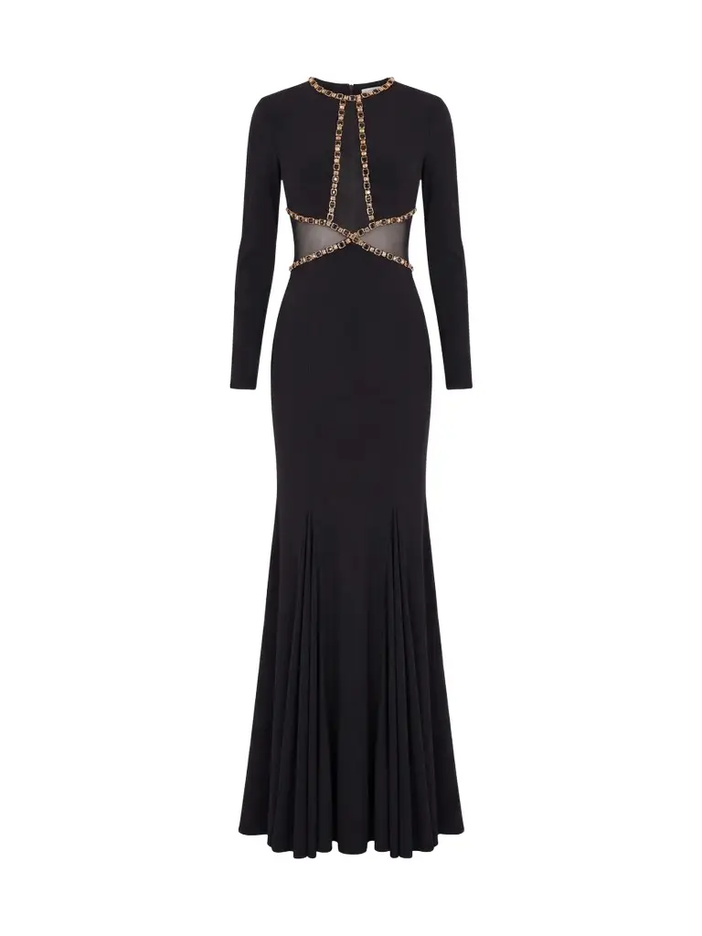 Mac Duggal Women's Sheer Cut Out Jersey Mermaid Gown