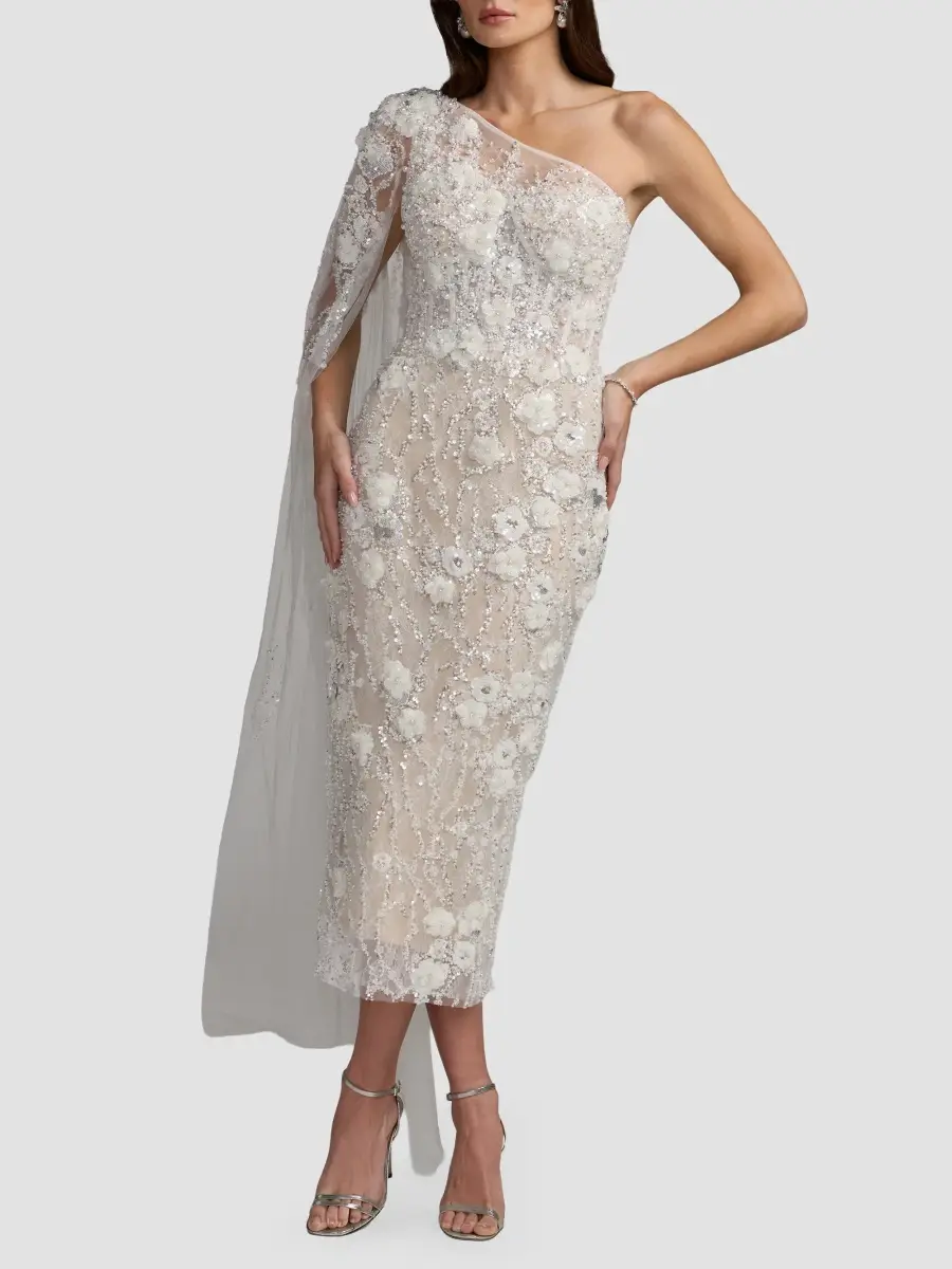 Mac Duggal Women's Embellished One-Shoulder Midi Dress | Thumbnail 2 Mac Duggal Women's Embellished One-Shoulder Midi Dress | Thumbnail 2