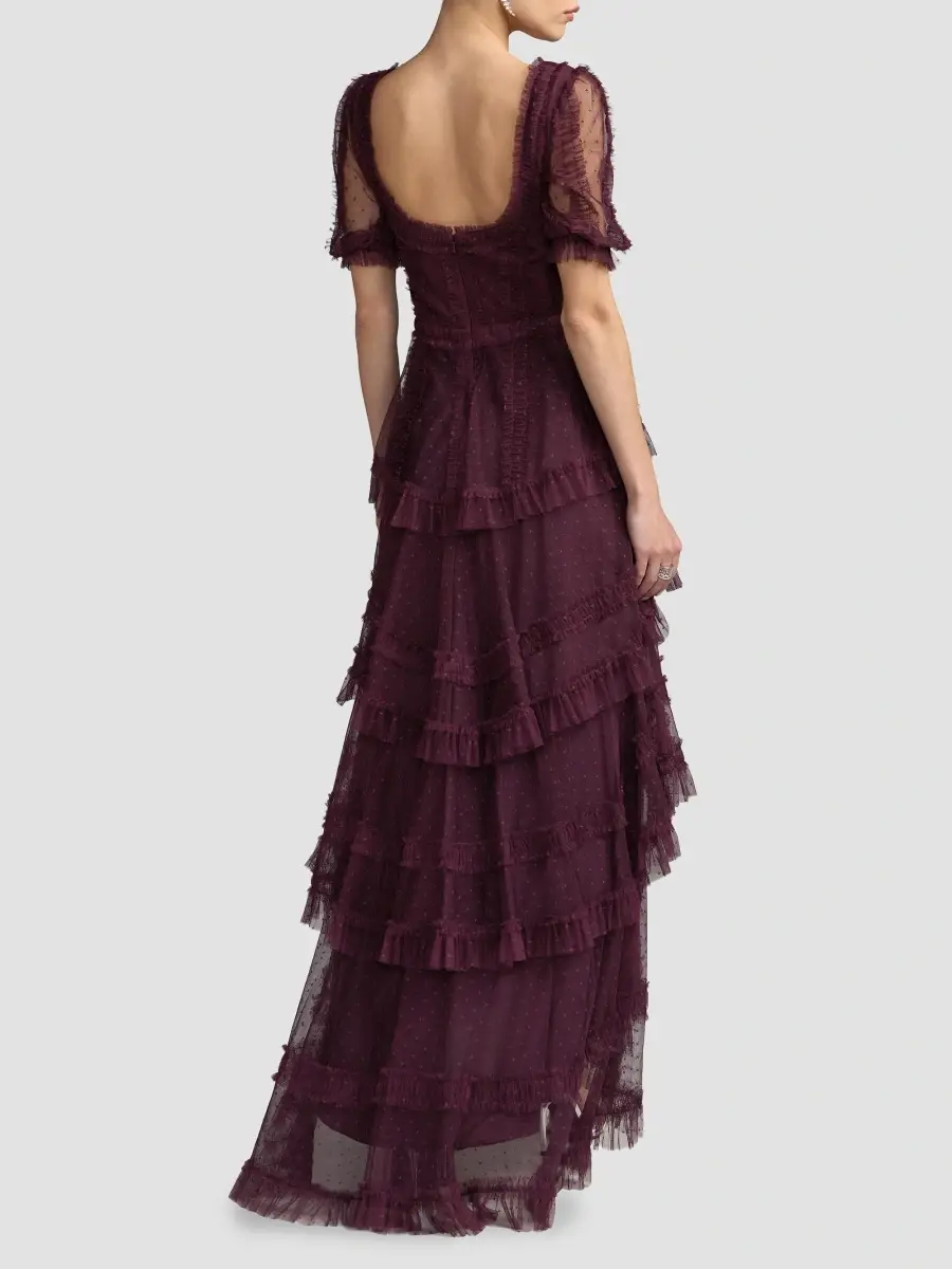 Mac Duggal Women's Mesh Micro Ruffle Maxi Dress | Thumbnail 3 Mac Duggal Women's Mesh Micro Ruffle Maxi Dress | Thumbnail 3