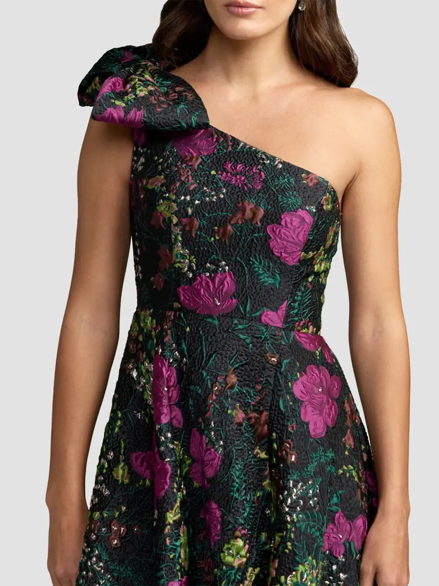 Mac Duggal Women's Floral Brocade Bow One-Shoulder Gown | Thumbnail 4 Mac Duggal Women's Floral Brocade Bow One-Shoulder Gown | Thumbnail 4