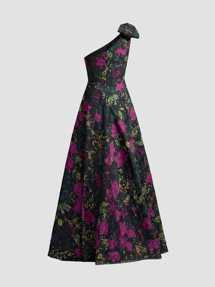 Mac Duggal Women's Floral Brocade Bow One-Shoulder Gown | Thumbnail 5 Mac Duggal Women's Floral Brocade Bow One-Shoulder Gown | Thumbnail 5