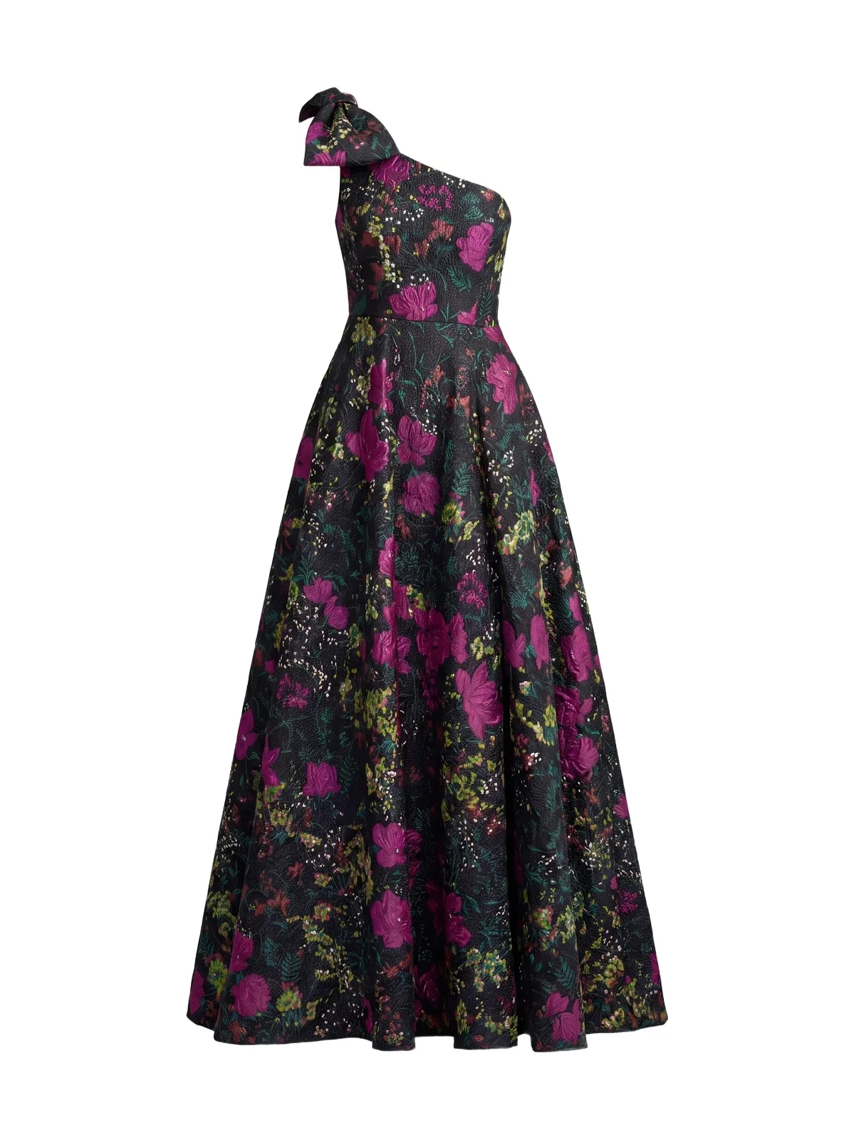 Women's Floral Brocade Bow One-Shoulder Gown Women's Floral Brocade Bow One-Shoulder Gown