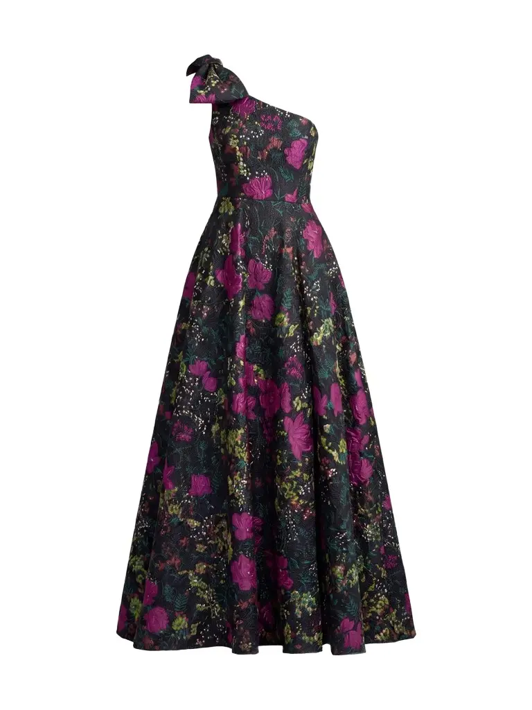 Mac Duggal Women's Floral Brocade Bow One-Shoulder Gown