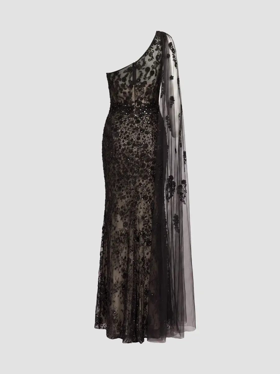 Mac Duggal Women's Embellished Lace One-Shoulder Gown | Thumbnail 6 Mac Duggal Women's Embellished Lace One-Shoulder Gown | Thumbnail 6