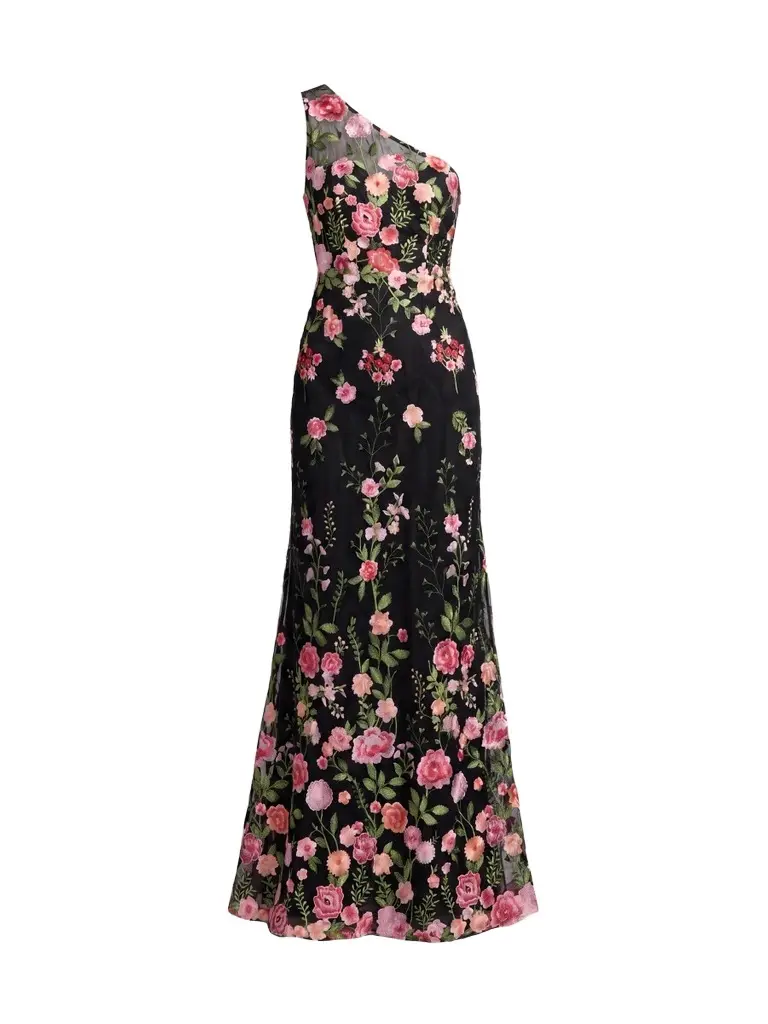 Mac Duggal Women's One-Shoulder Floral Embroidered Gown