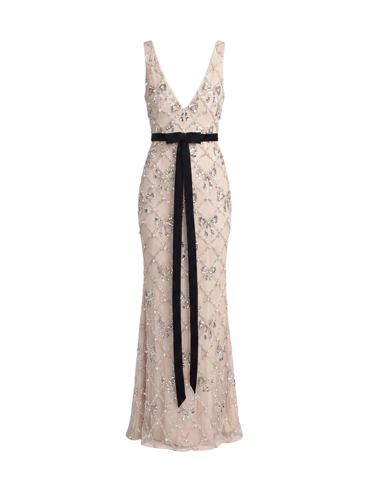 Mac Duggal Women's Embellished Grid Mesh Bow Gown