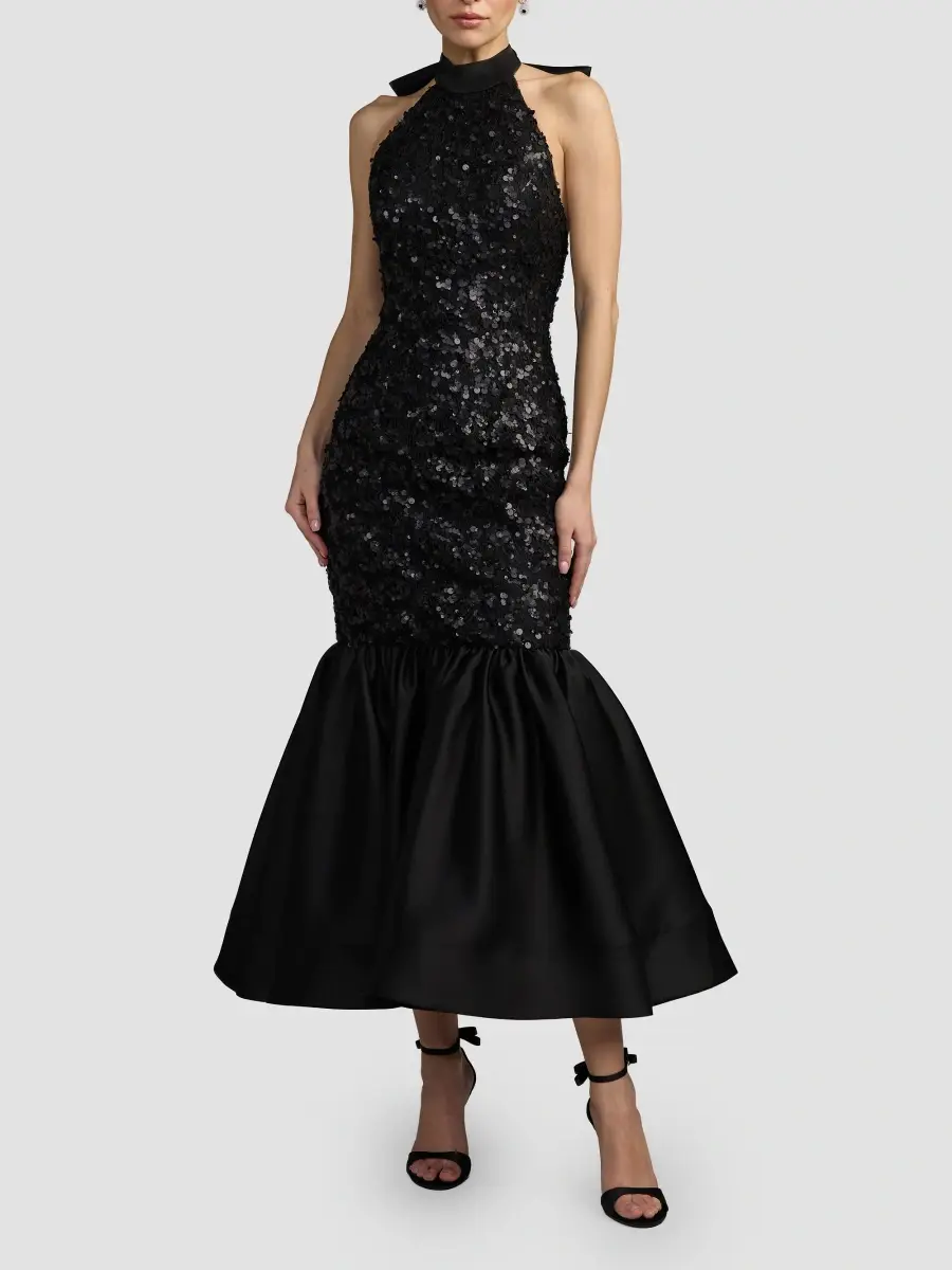 Mac Duggal Women's Sequined Lace-Satin Halter Mermaid Midi Dress | Thumbnail 2