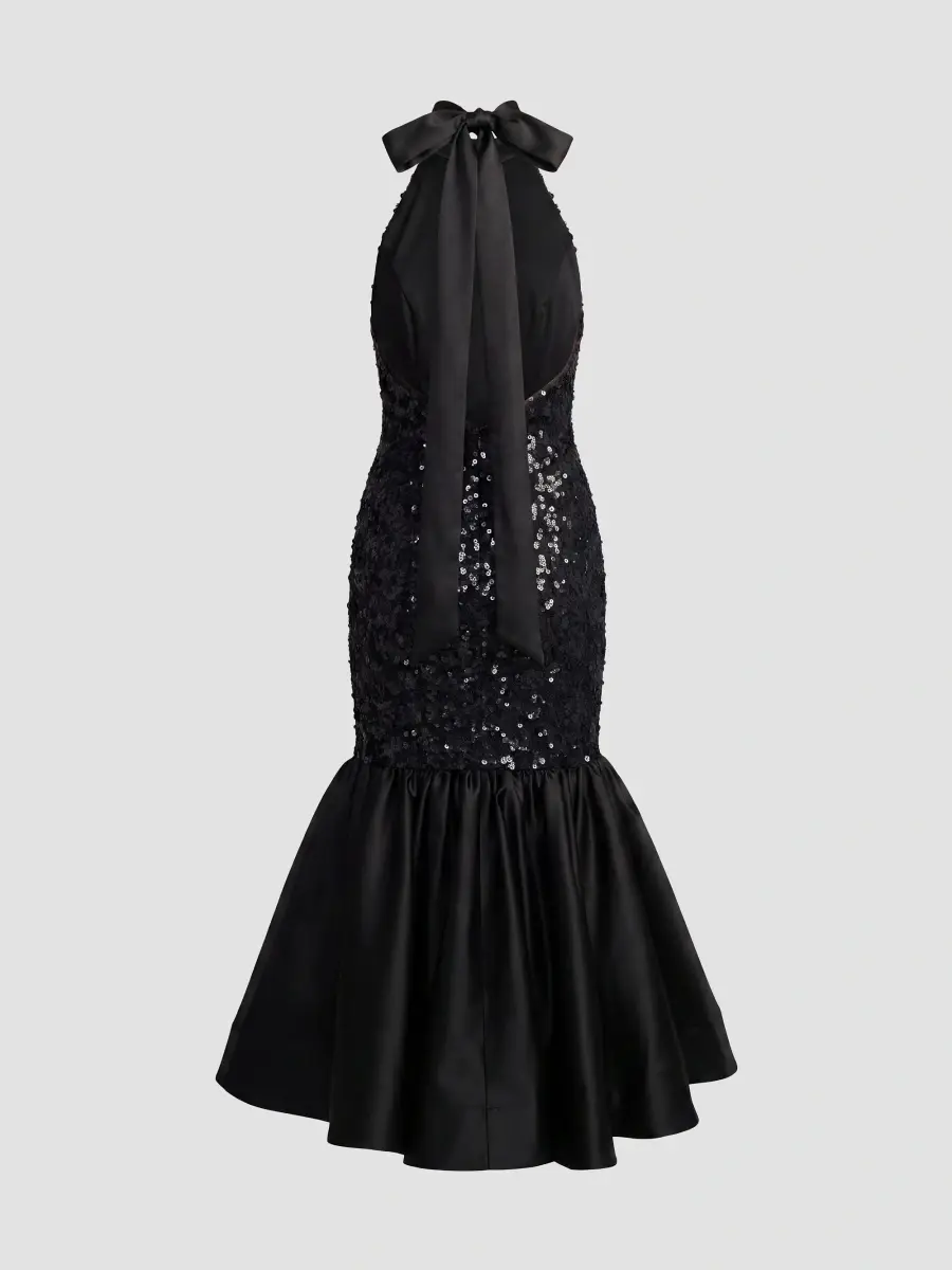 Mac Duggal Women's Sequined Lace-Satin Halter Mermaid Midi Dress | Thumbnail 6