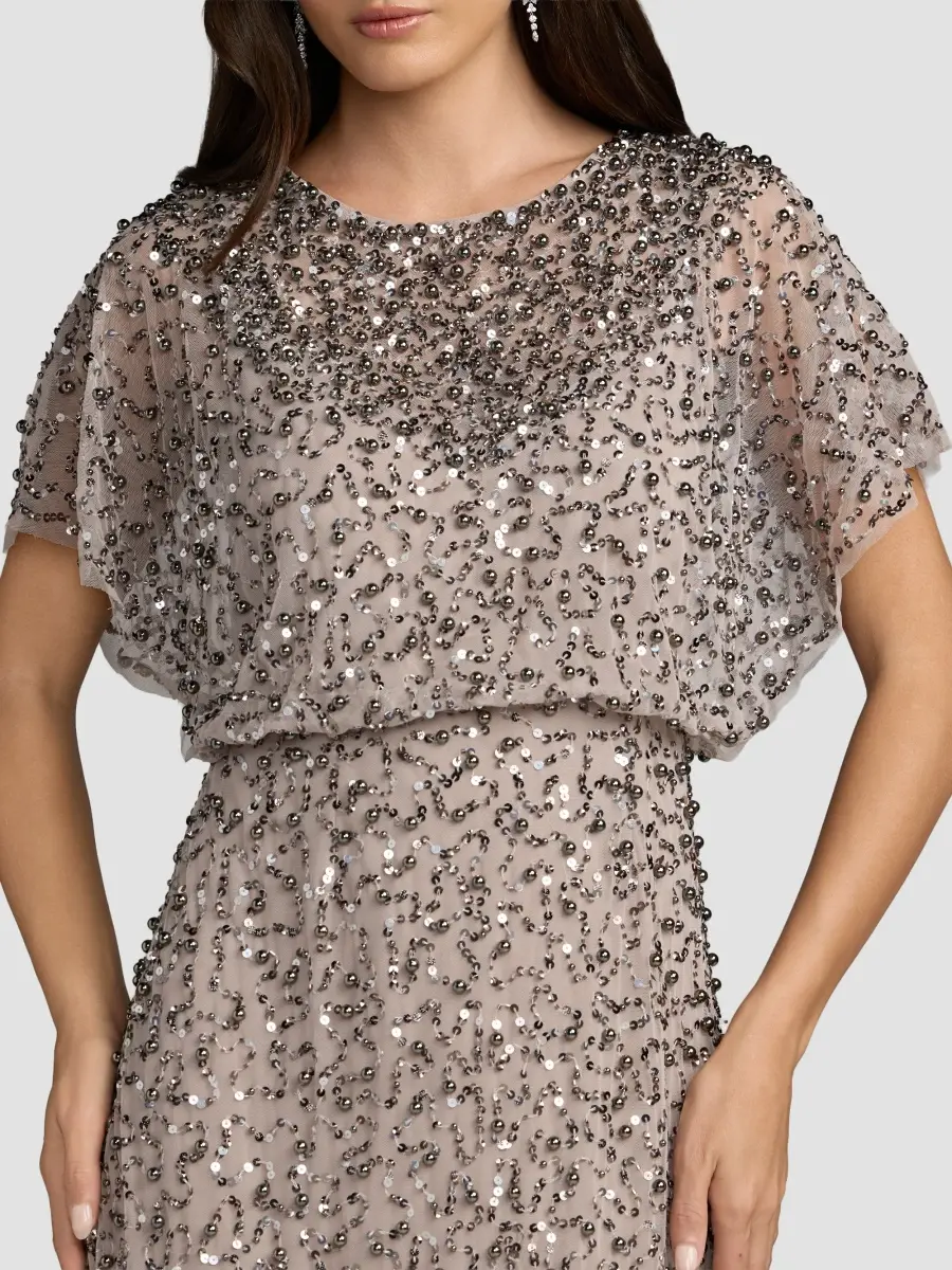 Mac Duggal Women's Beaded Sequin Shawl Gown | Thumbnail 4 Mac Duggal Women's Beaded Sequin Shawl Gown | Thumbnail 4
