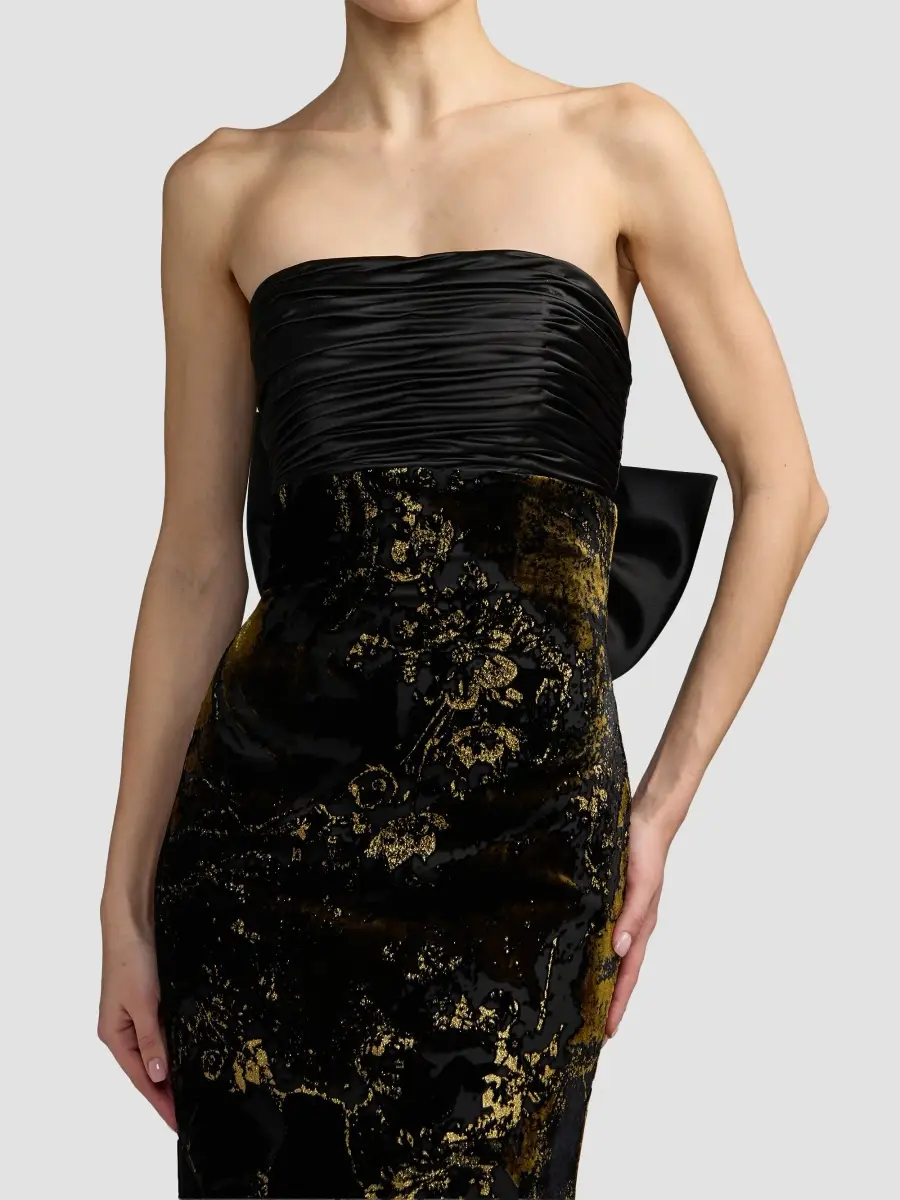 Mac Duggal Women's Satin & Burnout Velvet Strapless Column Gown | Thumbnail 4 Mac Duggal Women's Satin & Burnout Velvet Strapless Column Gown | Thumbnail 4