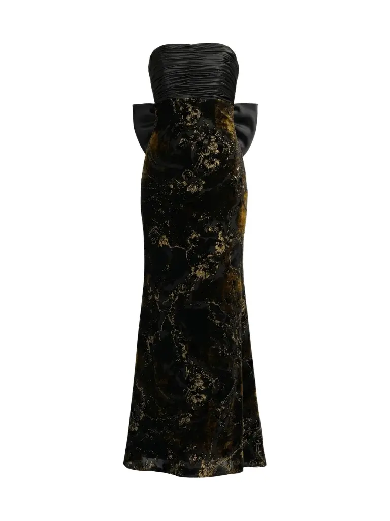 Mac Duggal Women's Satin & Burnout Velvet Strapless Column Gown