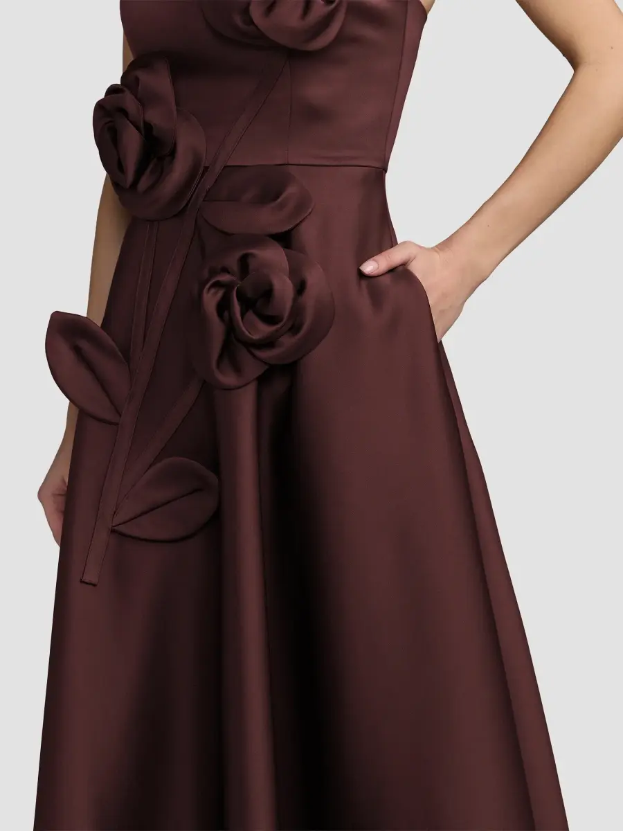 Mac Duggal Women's Floral Satin Strapless Midi Dress | Thumbnail 5 Mac Duggal Women's Floral Satin Strapless Midi Dress | Thumbnail 5