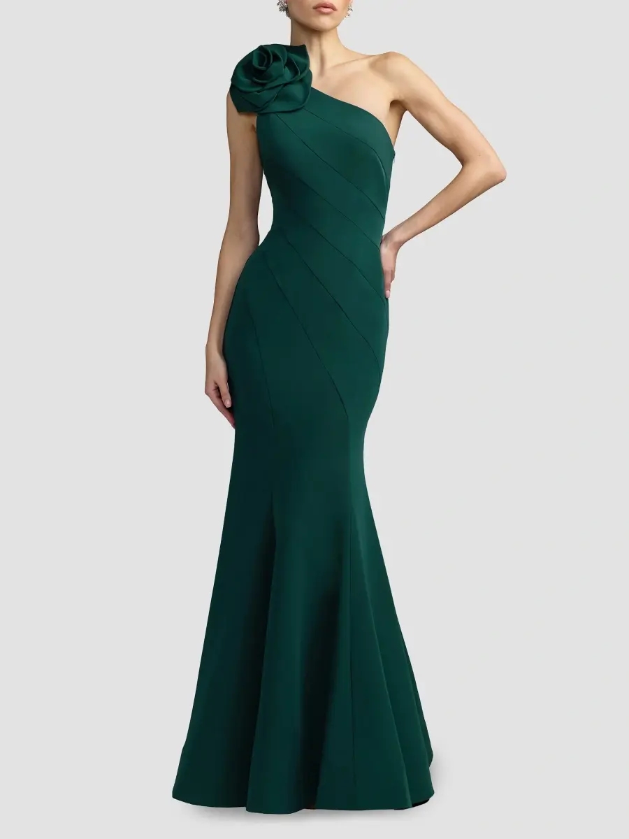 Mac Duggal Women's Flower-Detailed Crepe One-Shoulder Mermaid Gown | Thumbnail 2