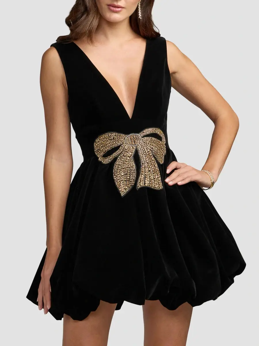 Mac Duggal Women's Bubble-Hem Velvet Bow Mini Dress | Thumbnail 4 Mac Duggal Women's Bubble-Hem Velvet Bow Mini Dress | Thumbnail 4