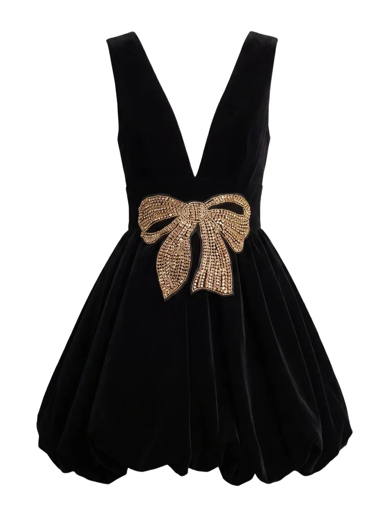 Mac Duggal Women's Bubble-Hem Velvet Bow Mini Dress