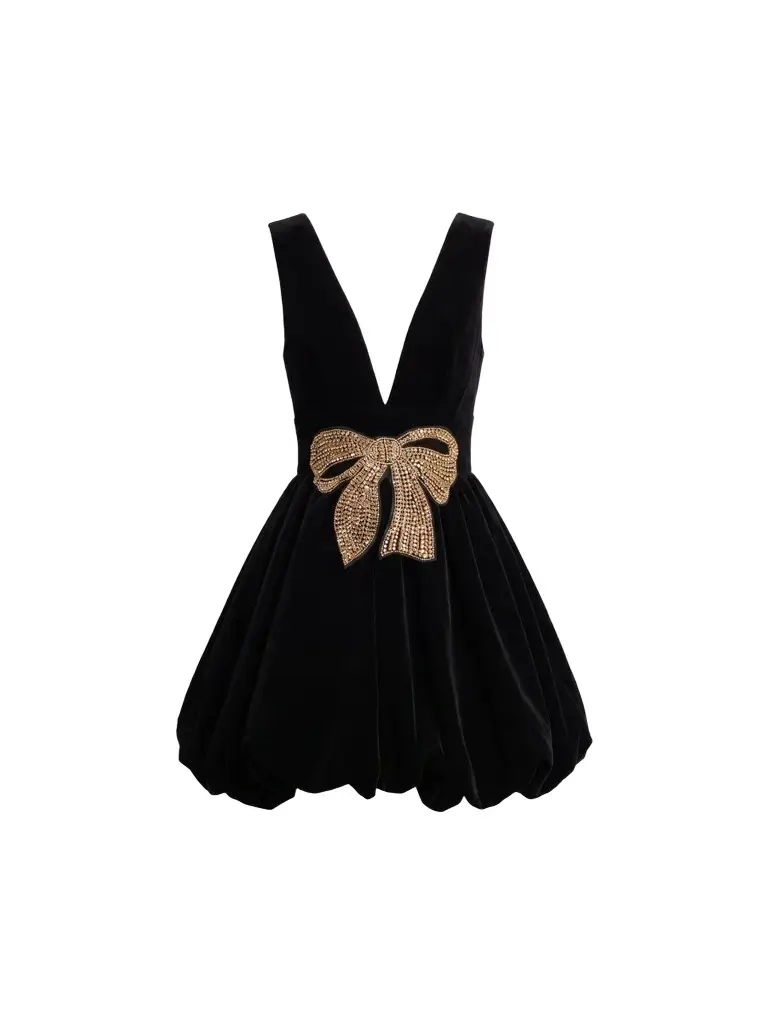 Women's Bubble-Hem Velvet Bow Mini Dress Women's Bubble-Hem Velvet Bow Mini Dress