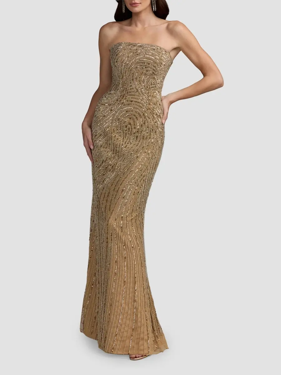 Mac Duggal Women's Embellished Mesh Strapless Column Gown | Thumbnail 2 Mac Duggal Women's Embellished Mesh Strapless Column Gown | Thumbnail 2