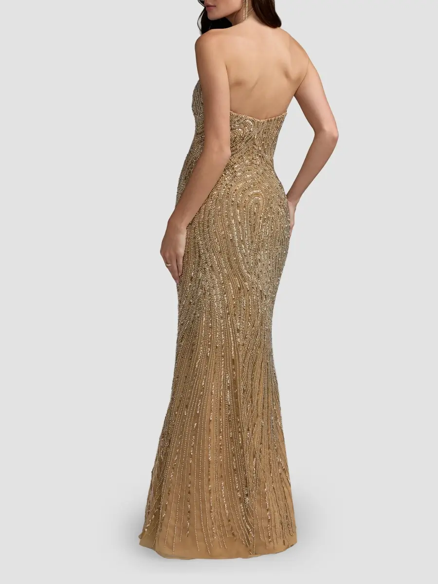Mac Duggal Women's Embellished Mesh Strapless Column Gown | Thumbnail 3 Mac Duggal Women's Embellished Mesh Strapless Column Gown | Thumbnail 3