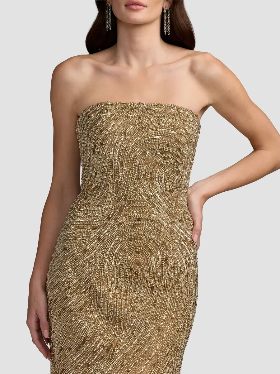 Mac Duggal Women's Embellished Mesh Strapless Column Gown | Thumbnail 4 Mac Duggal Women's Embellished Mesh Strapless Column Gown | Thumbnail 4