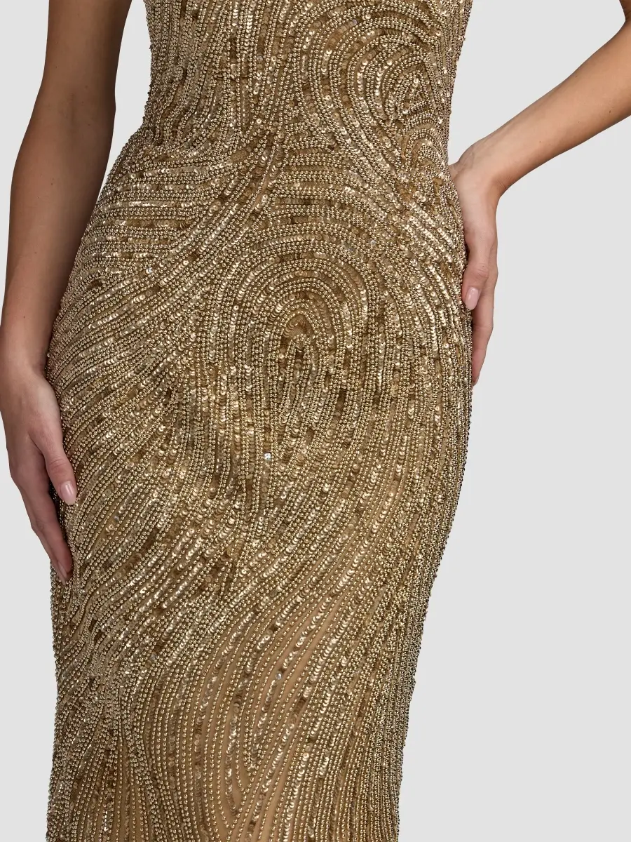 Mac Duggal Women's Embellished Mesh Strapless Column Gown | Thumbnail 5 Mac Duggal Women's Embellished Mesh Strapless Column Gown | Thumbnail 5