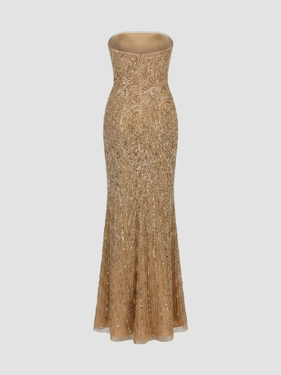 Mac Duggal Women's Embellished Mesh Strapless Column Gown | Thumbnail 6 Mac Duggal Women's Embellished Mesh Strapless Column Gown | Thumbnail 6