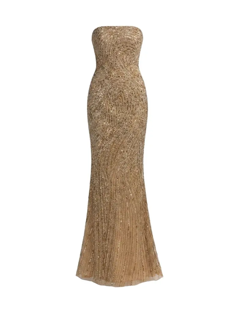 Mac Duggal Women's Embellished Mesh Strapless Column Gown