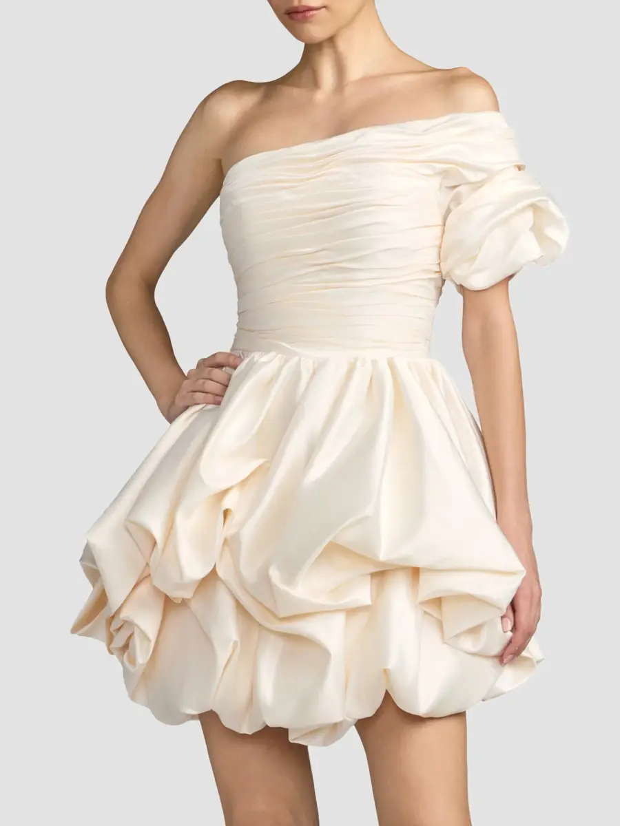 Mac Duggal Women's Draped Satin One-Shoulder Bubble Mini Dress | Thumbnail 2 Mac Duggal Women's Draped Satin One-Shoulder Bubble Mini Dress | Thumbnail 2