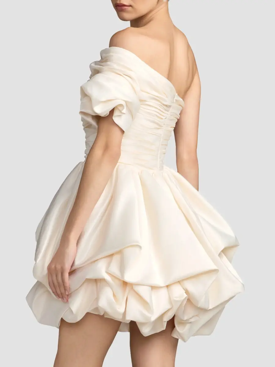 Mac Duggal Women's Draped Satin One-Shoulder Bubble Mini Dress | Thumbnail 3 Mac Duggal Women's Draped Satin One-Shoulder Bubble Mini Dress | Thumbnail 3