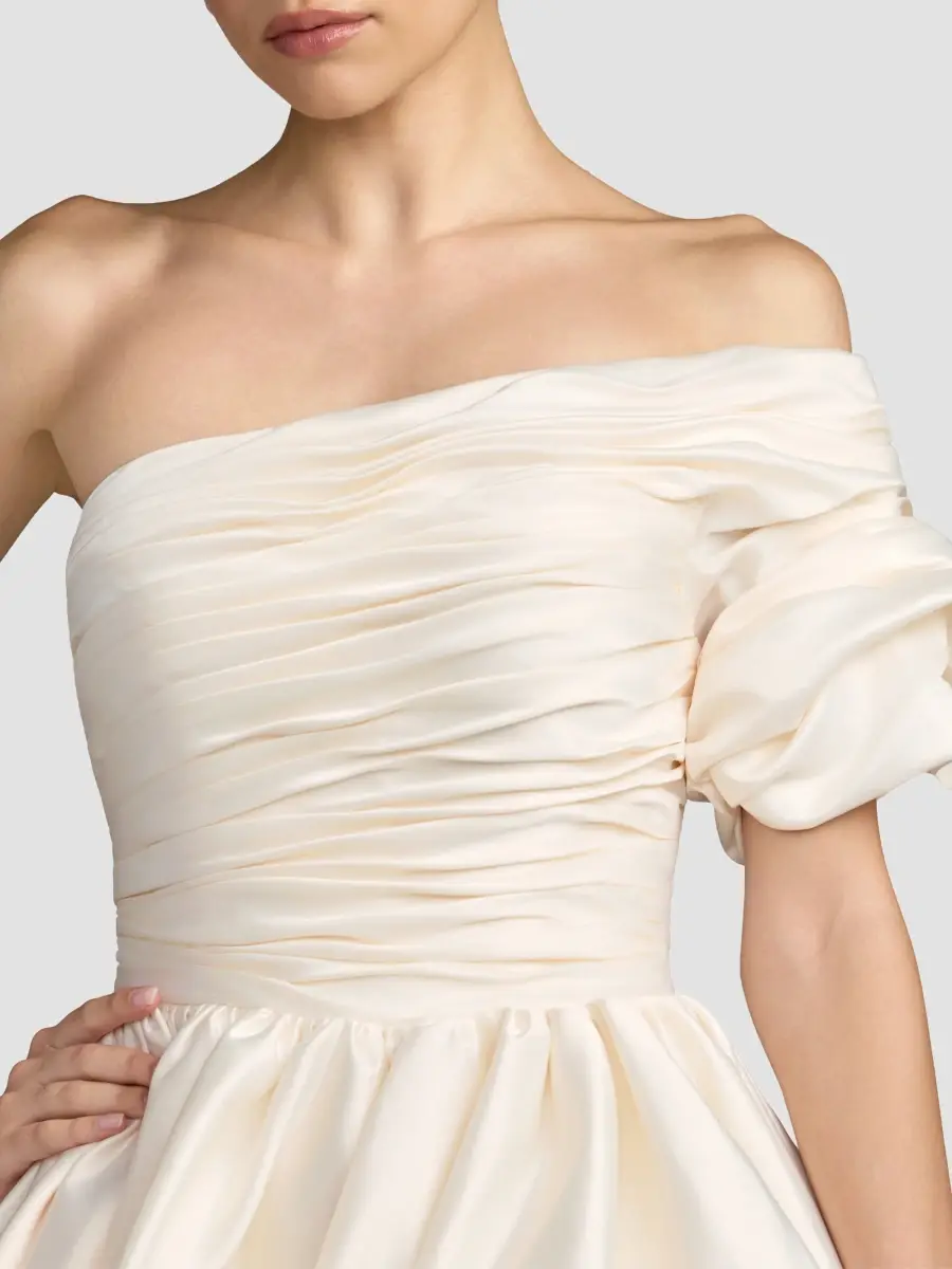 Mac Duggal Women's Draped Satin One-Shoulder Bubble Mini Dress | Thumbnail 4 Mac Duggal Women's Draped Satin One-Shoulder Bubble Mini Dress | Thumbnail 4