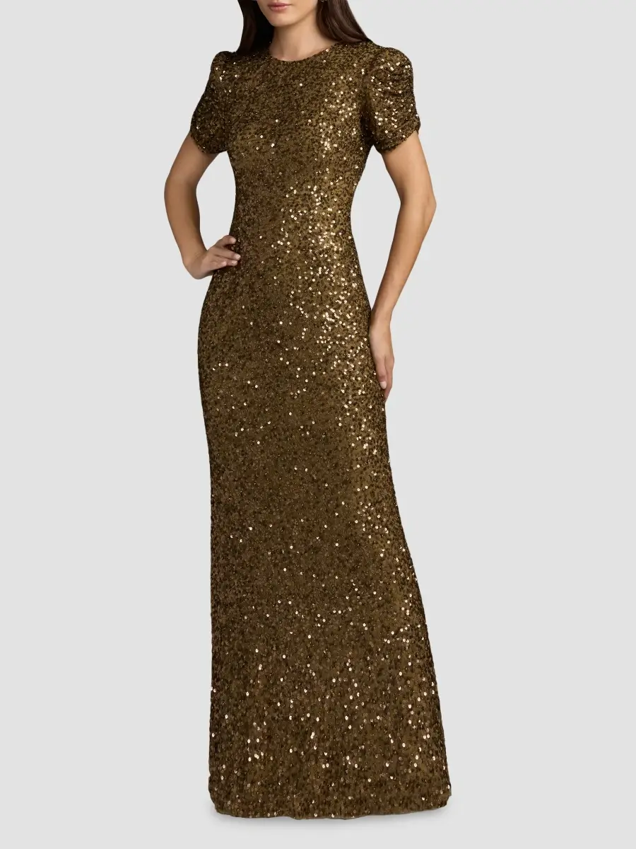 Mac Duggal Women's Beaded Short-Sleeve Gown | Thumbnail 2 Mac Duggal Women's Beaded Short-Sleeve Gown | Thumbnail 2