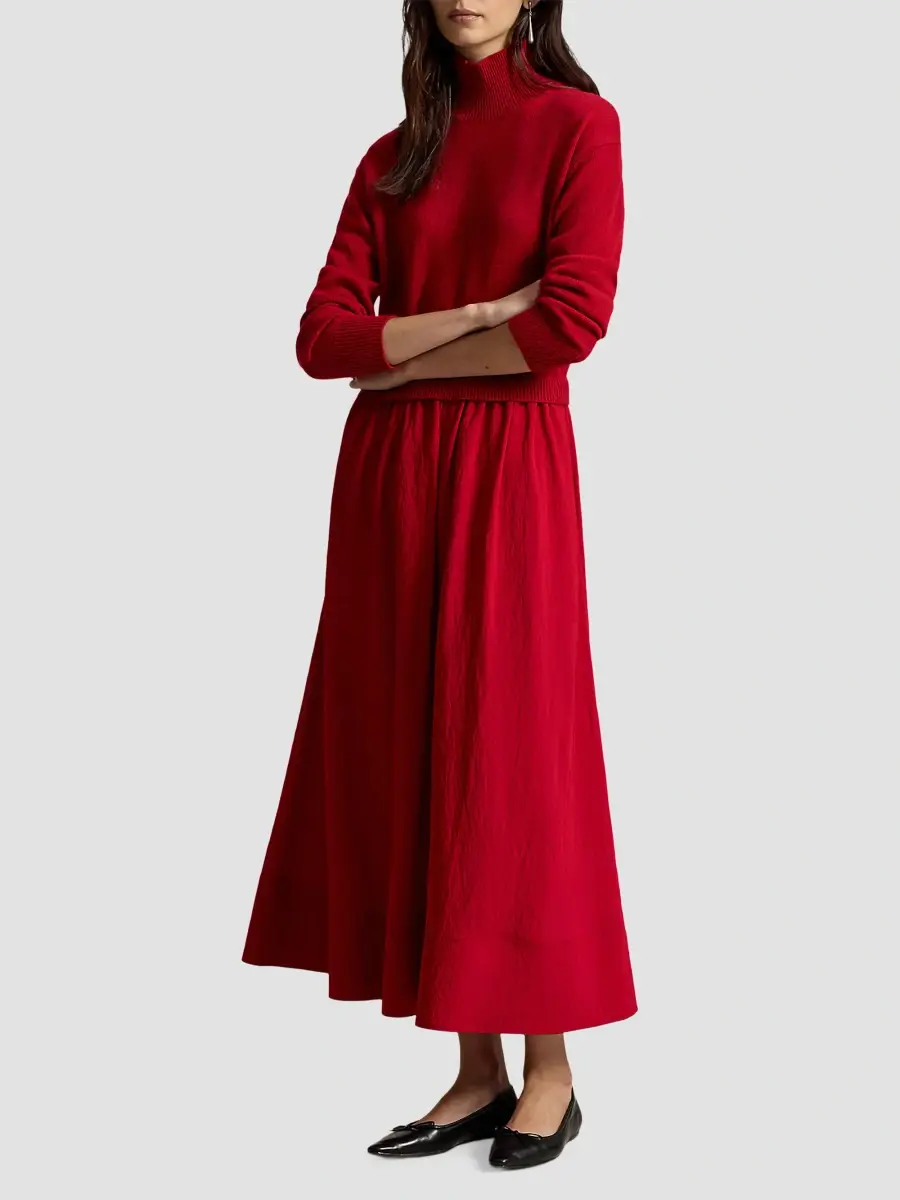 Polo Ralph Lauren Women's Wool & Crepe Turtleneck Midi Dress | Thumbnail 2 Polo Ralph Lauren Women's Wool & Crepe Turtleneck Midi Dress | Thumbnail 2