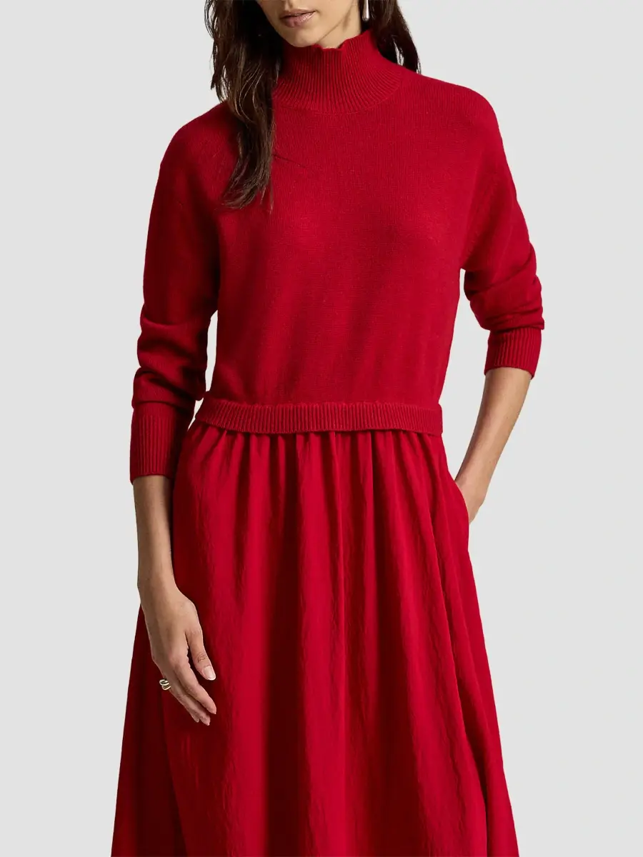 Polo Ralph Lauren Women's Wool & Crepe Turtleneck Midi Dress | Thumbnail 4 Polo Ralph Lauren Women's Wool & Crepe Turtleneck Midi Dress | Thumbnail 4