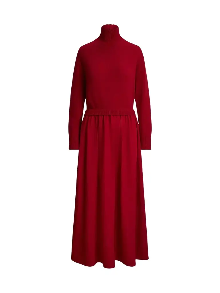 Women's Wool & Crepe Turtleneck Midi Dress