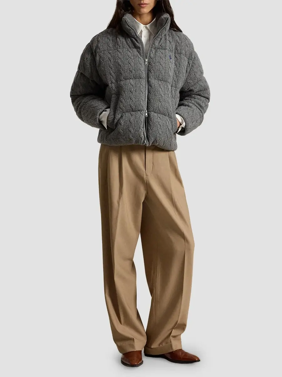 Polo Ralph Lauren Women's Cable-Knit Wool-Cashmere Puffer Jacket | Thumbnail 2