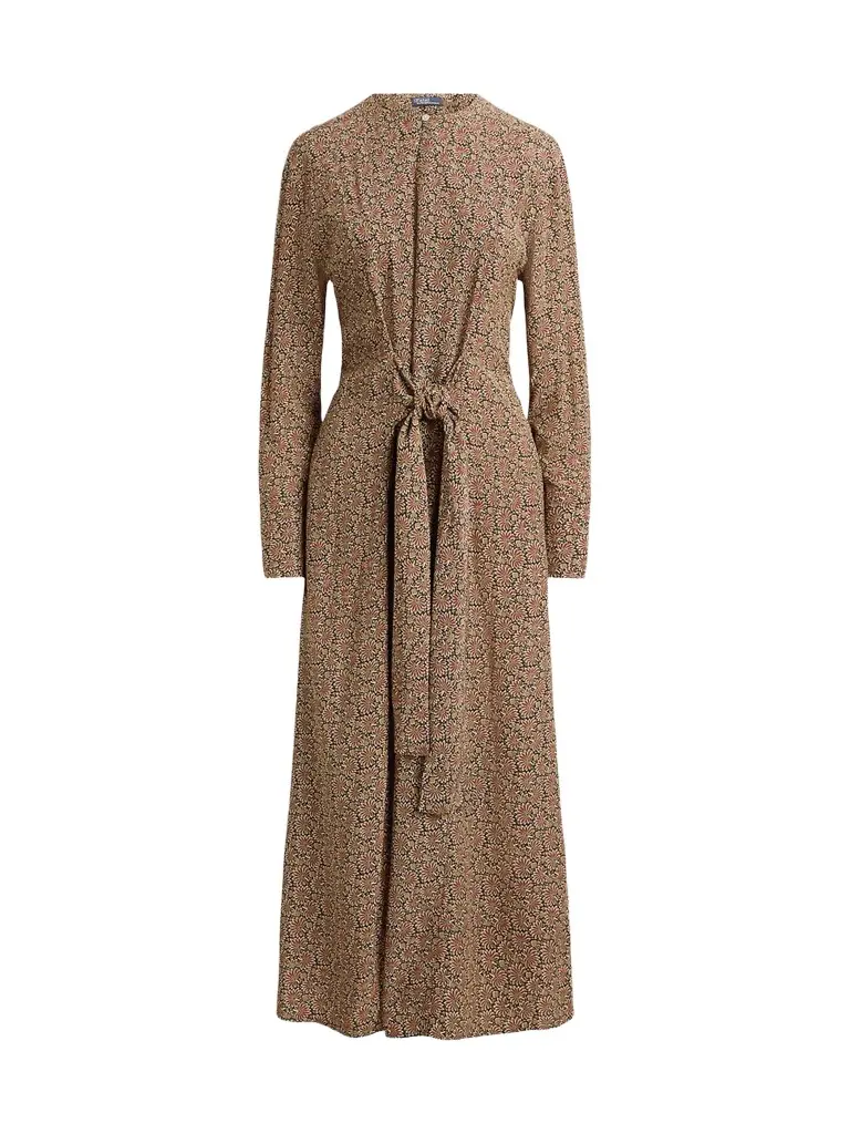 Women's Printed Long-Sleeve Column Midi Dress