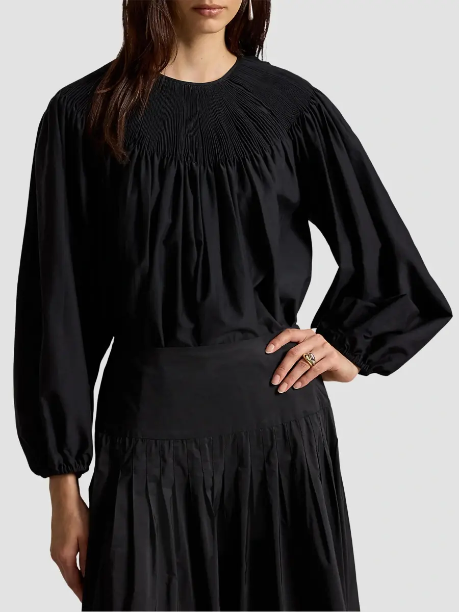Polo Ralph Lauren Women's Smocked Cotton-Silk Top | Thumbnail 4 Polo Ralph Lauren Women's Smocked Cotton-Silk Top | Thumbnail 4