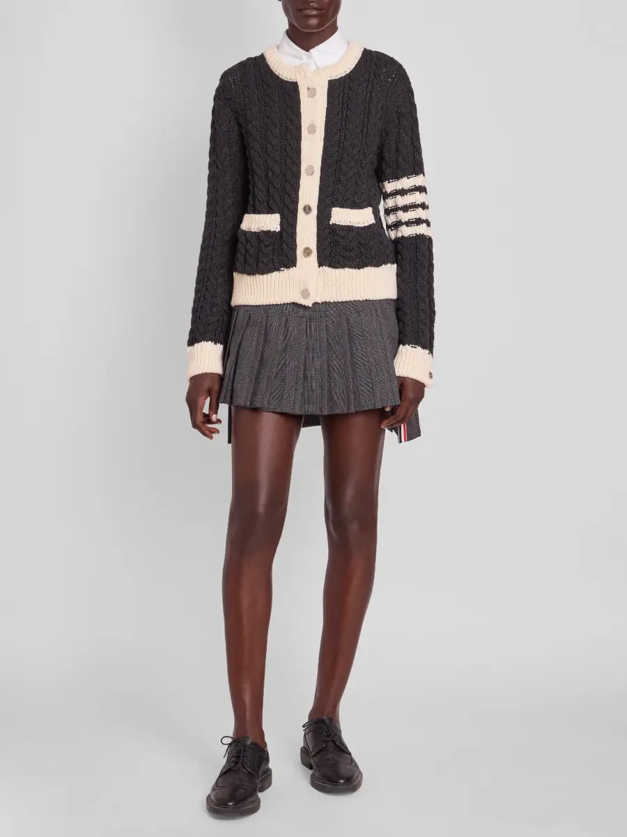 Thom Browne Women's Cable-Knit Virgin Wool Crewneck Cardigan | Thumbnail 2 Thom Browne Women's Cable-Knit Virgin Wool Crewneck Cardigan | Thumbnail 2