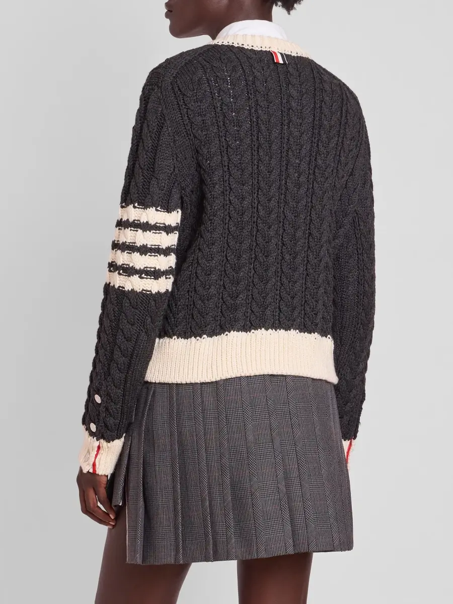 Thom Browne Women's Cable-Knit Virgin Wool Crewneck Cardigan | Thumbnail 3 Thom Browne Women's Cable-Knit Virgin Wool Crewneck Cardigan | Thumbnail 3