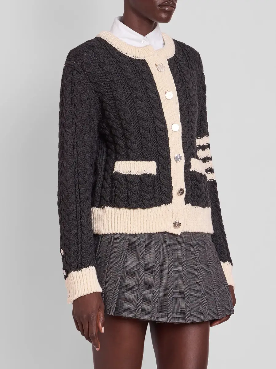 Thom Browne Women's Cable-Knit Virgin Wool Crewneck Cardigan | Thumbnail 4 Thom Browne Women's Cable-Knit Virgin Wool Crewneck Cardigan | Thumbnail 4