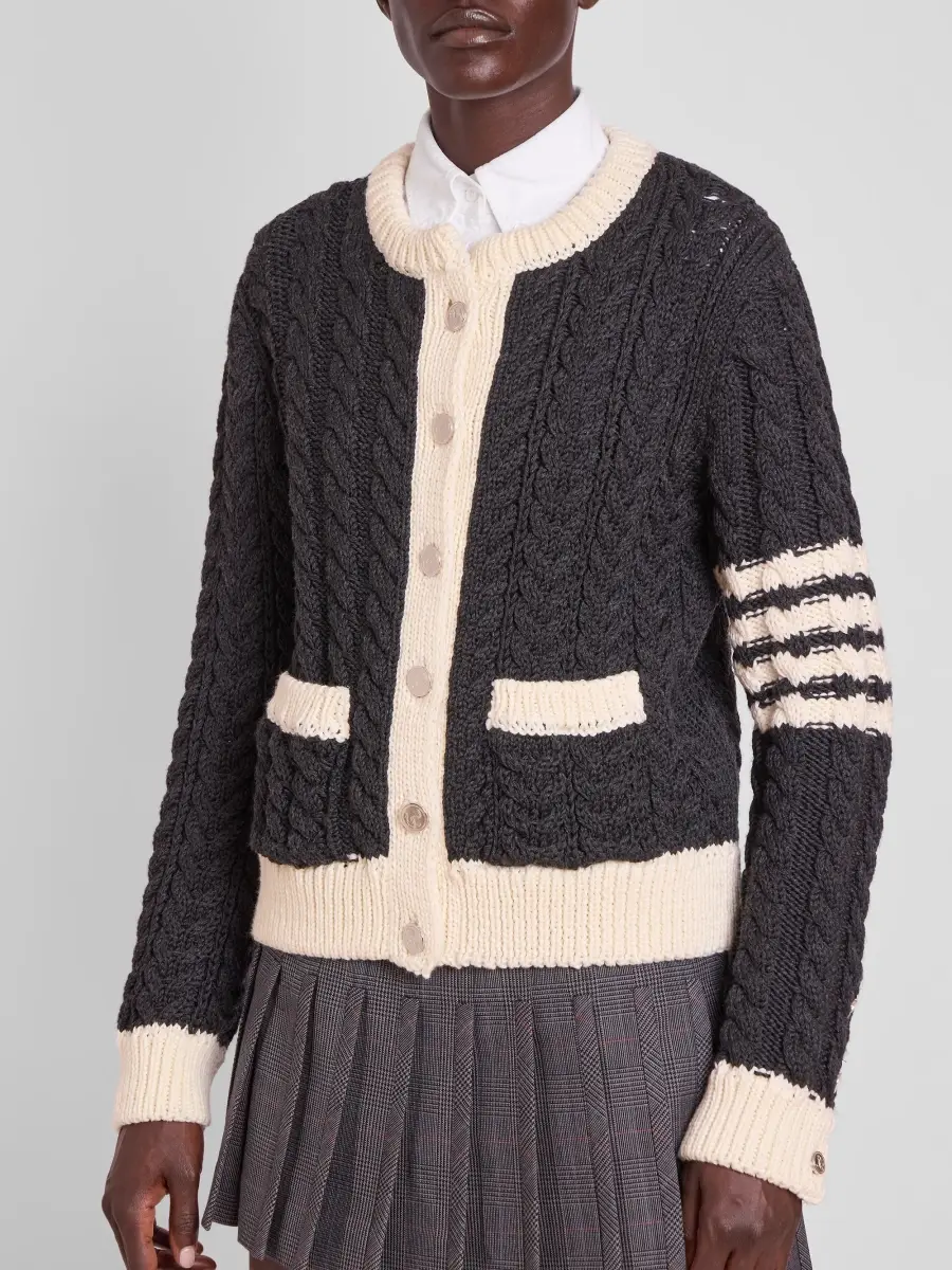 Thom Browne Women's Cable-Knit Virgin Wool Crewneck Cardigan | Thumbnail 5 Thom Browne Women's Cable-Knit Virgin Wool Crewneck Cardigan | Thumbnail 5
