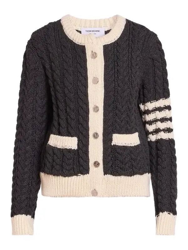 Women's Cable-Knit Virgin Wool Crewneck Cardigan Women's Cable-Knit Virgin Wool Crewneck Cardigan