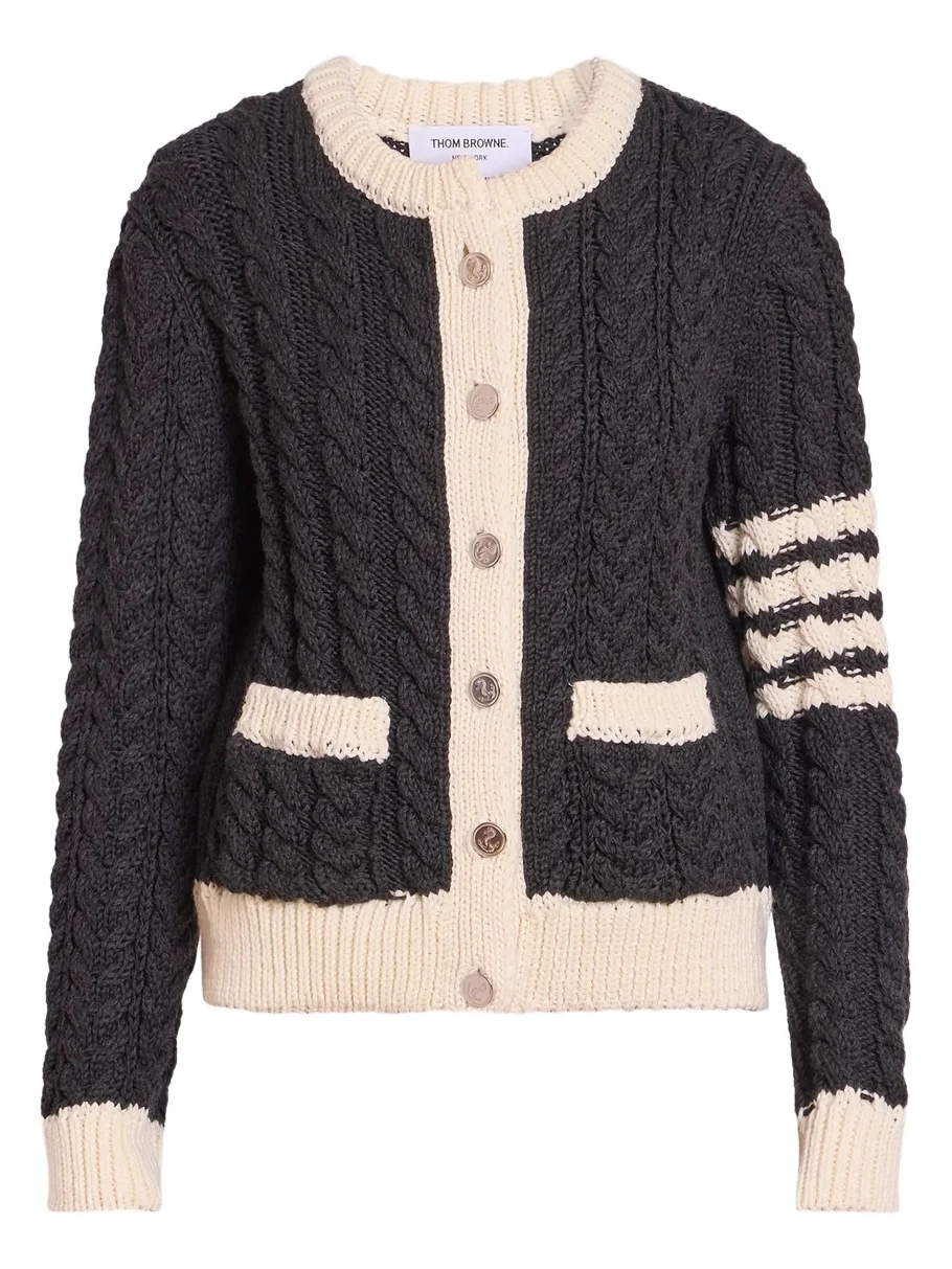 Thom Browne Women's Cable-Knit Virgin Wool Crewneck Cardigan