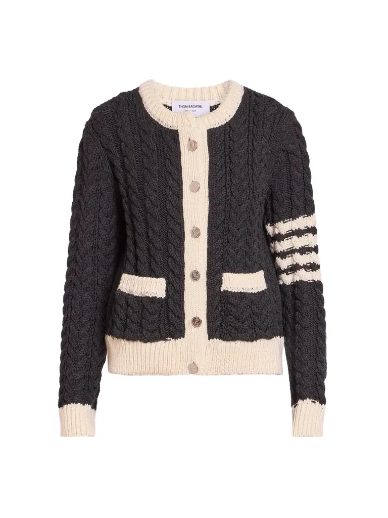 Women's Cable-Knit Virgin Wool Crewneck Cardigan Women's Cable-Knit Virgin Wool Crewneck Cardigan