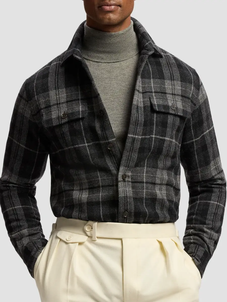 Polo Ralph Lauren Men's Plaid Wool-Cashmere Shirt | Thumbnail 4 Polo Ralph Lauren Men's Plaid Wool-Cashmere Shirt | Thumbnail 4