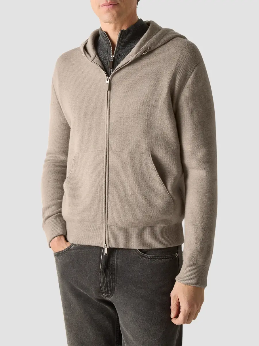 Zegna Men's Cashmere and Cotton Full Zip Hoodie | Thumbnail 2 Zegna Men's Cashmere and Cotton Full Zip Hoodie | Thumbnail 2