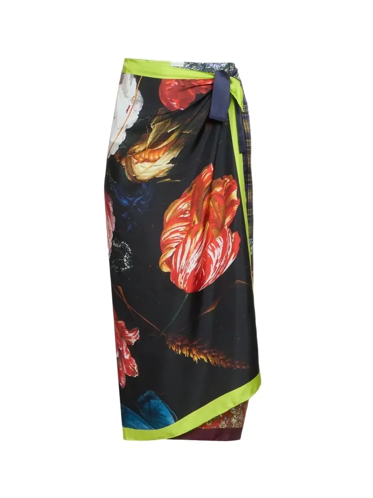 Dries Van Noten Women's Scarfy Patchwork-Print Silk Midi Wrap Skirt