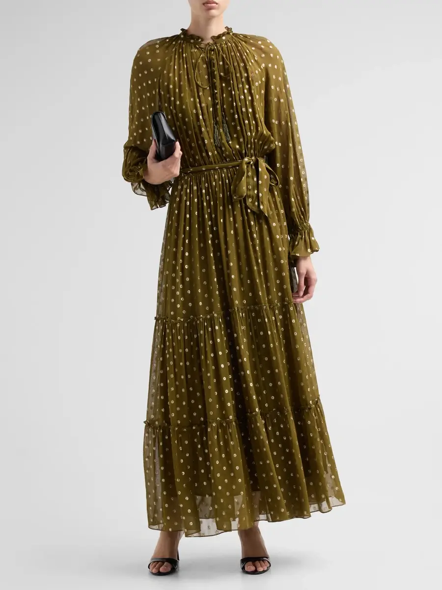 Hemant & Nandita Women's Metallic Polka Dot Tiered Maxi Dress | Thumbnail 2 Hemant & Nandita Women's Metallic Polka Dot Tiered Maxi Dress | Thumbnail 2