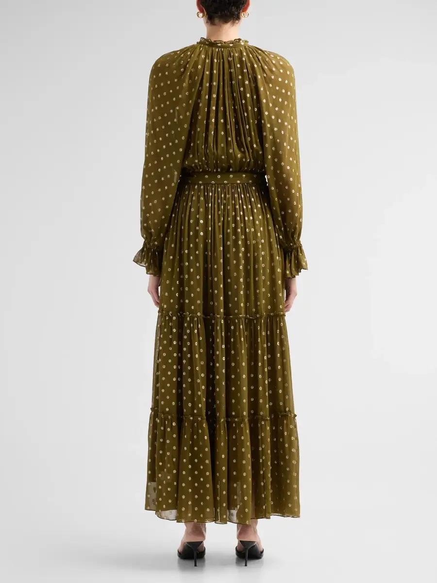Hemant & Nandita Women's Metallic Polka Dot Tiered Maxi Dress | Thumbnail 3 Hemant & Nandita Women's Metallic Polka Dot Tiered Maxi Dress | Thumbnail 3